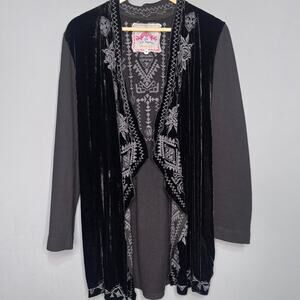Johnny Was Daniella crushed velvet embroidered open front cardigan Size: M